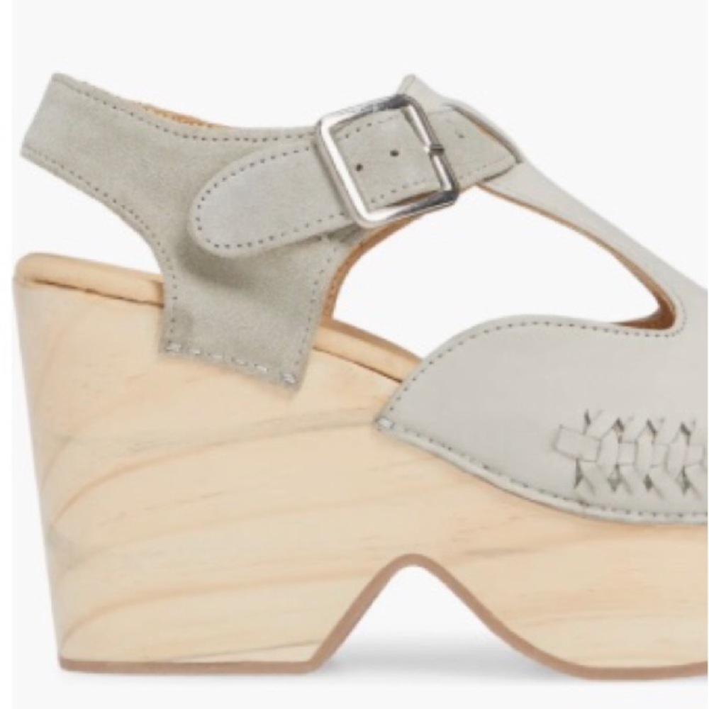 Free People leather huarache-detail wood-grain 4” platform “Emmer” clogs-NWOT - Picture 12 of 15